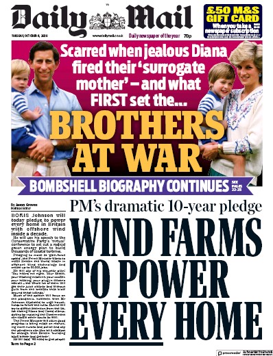 Daily Mail (UK) Newspaper Front Page for 6 October 2020
