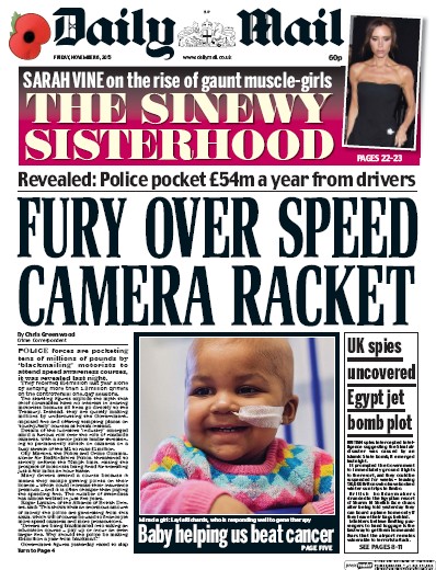Daily Mail Newspaper Front Page for 6 November 2015