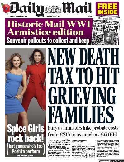 Daily Mail Newspaper Front Page for 6 November 2018