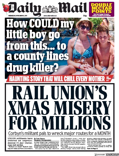 Daily Mail Newspaper Front Page for 6 November 2019