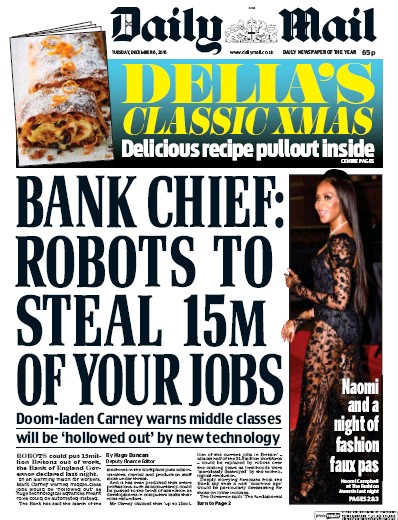 Daily Mail Newspaper Front Page for 6 December 2016