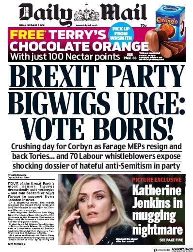 Daily Mail Newspaper Front Page for 6 December 2019