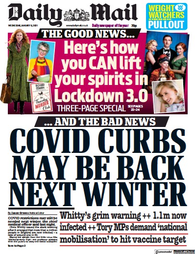 Daily Mail Newspaper Front Page for 6 January 2021