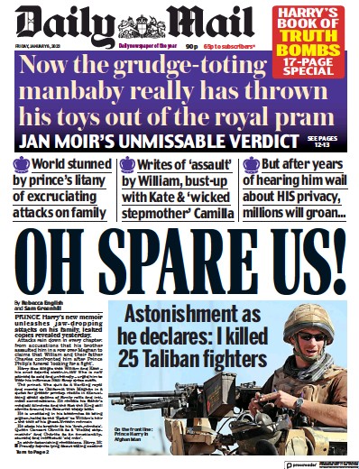 Daily Mail (UK) Newspaper Front Page for 6 January 2023