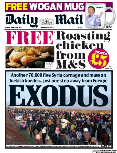 Daily Mail Newspaper Front Page for 6 February 2016