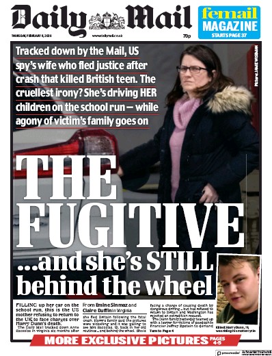 Daily Mail Newspaper Front Page for 6 February 2020