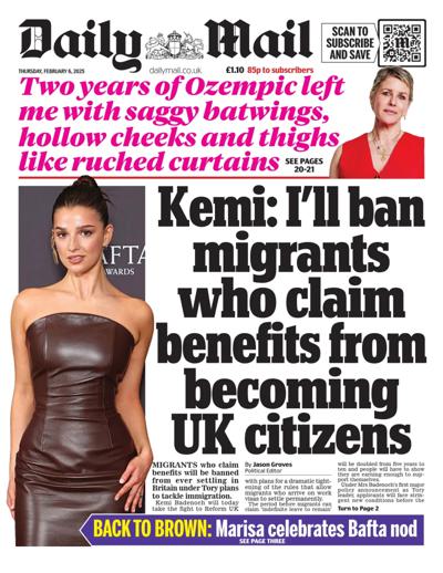 Daily Mail (UK) Newspaper Front Page for 6 February 2025