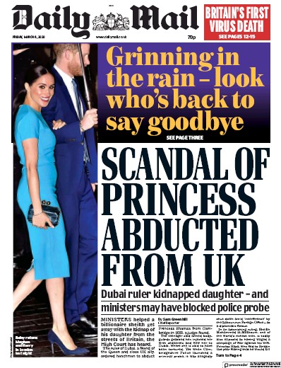 Daily Mail Newspaper Front Page for 6 March 2020