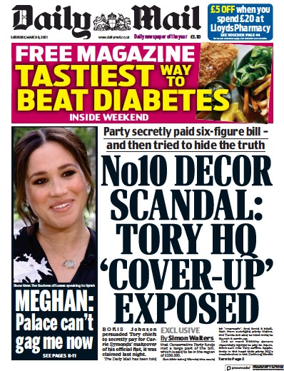 Daily Mail (UK) Newspaper Front Page for 6 March 2021