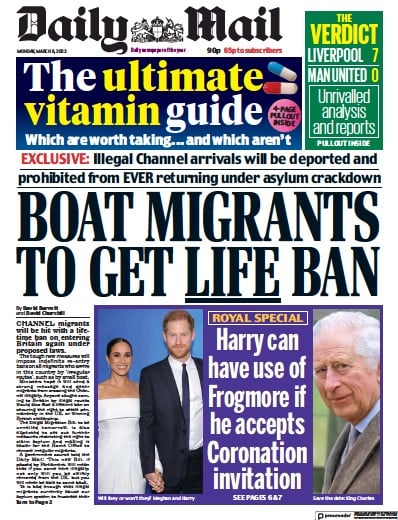 Daily Mail (UK) Newspaper Front Page for 6 March 2023