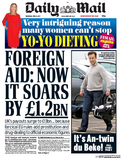 Daily Mail Newspaper Front Page for 6 April 2017