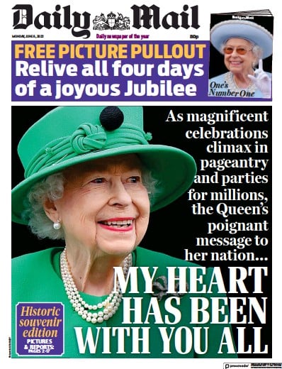 Daily Mail (UK) Newspaper Front Page for 6 June 2022