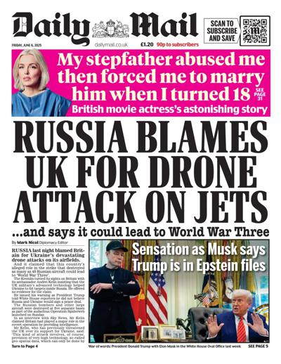 Daily Mail (UK) Newspaper Front Page for 6 June 2025