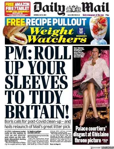 Daily Mail Newspaper Front Page for 6 July 2020