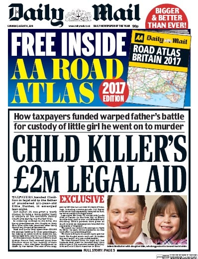 Daily Mail Newspaper Front Page for 6 August 2016