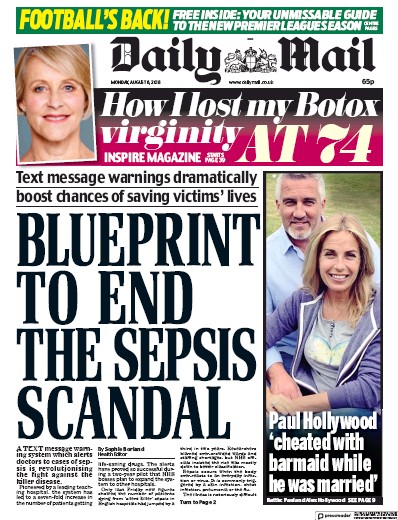 Daily Mail (UK) Newspaper Front Page for 6 August 2018