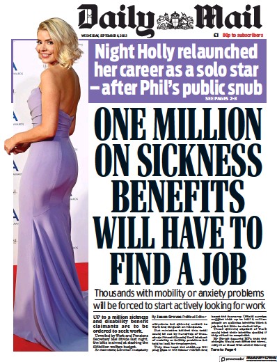Daily Mail (UK) Newspaper Front Page for 6 September 2023