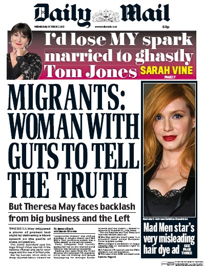 Daily Mail Newspaper Front Page for 7 October 2015