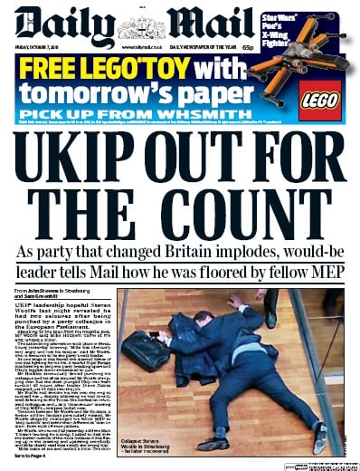 Daily Mail Newspaper Front Page for 7 October 2016