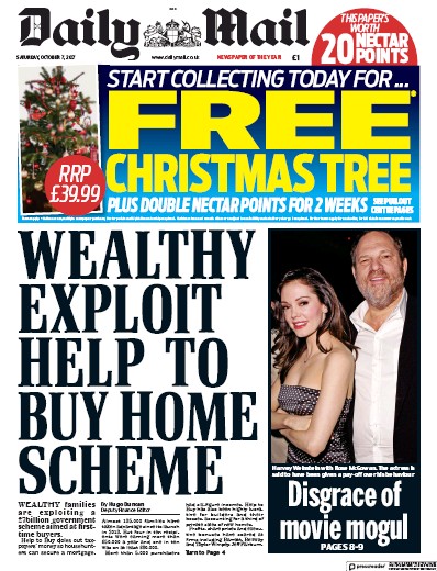 Daily Mail Newspaper Front Page for 7 October 2017
