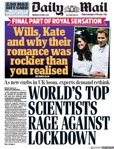 Daily Mail Newspaper Front Page for 7 October 2020