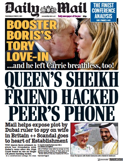 Daily Mail (UK) Newspaper Front Page for 7 October 2021