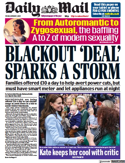 Daily Mail Newspaper Front Page for 7 October 2022