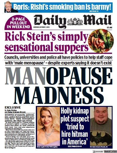 Daily Mail (UK) Newspaper Front Page for 7 October 2023