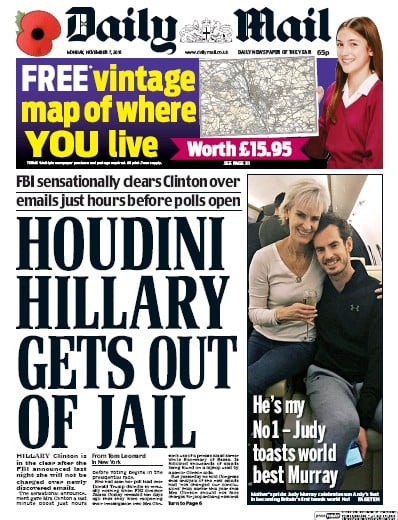 Daily Mail Newspaper Front Page for 7 November 2016