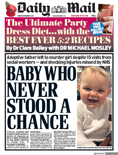 Daily Mail (UK) Newspaper Front Page for 7 November 2017