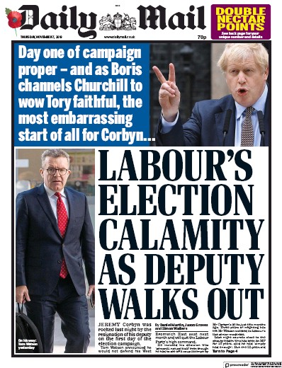 Daily Mail Newspaper Front Page for 7 November 2019