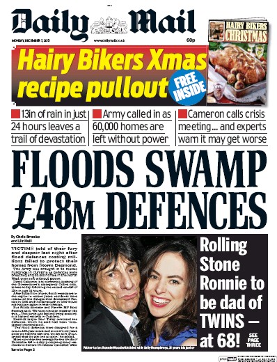 Daily Mail (UK) Newspaper Front Page for 7 December 2015
