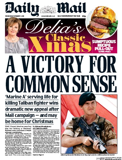 Daily Mail Newspaper Front Page for 7 December 2016