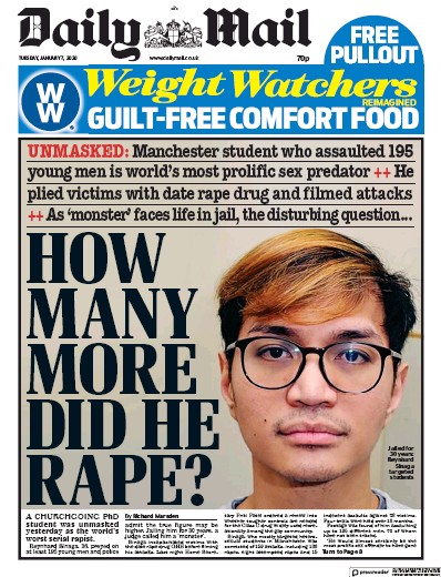 Daily Mail Newspaper Front Page for 7 January 2020