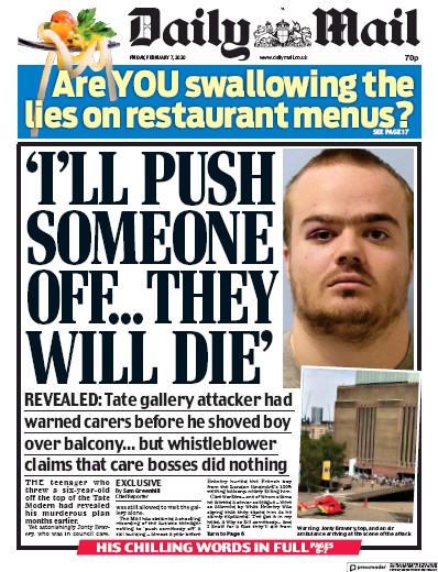 Daily Mail Newspaper Front Page for 7 February 2020