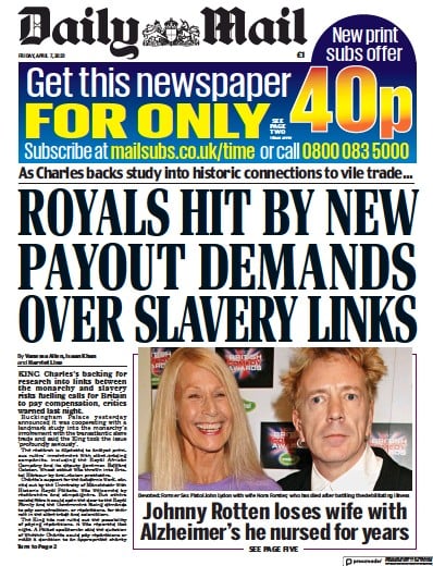 Daily Mail (UK) Newspaper Front Page for 7 April 2023