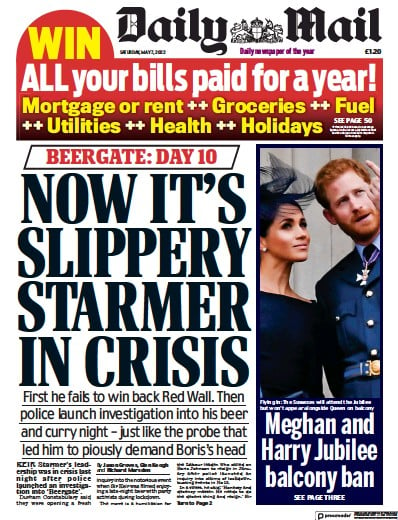 Daily Mail (UK) Newspaper Front Page for 7 May 2022