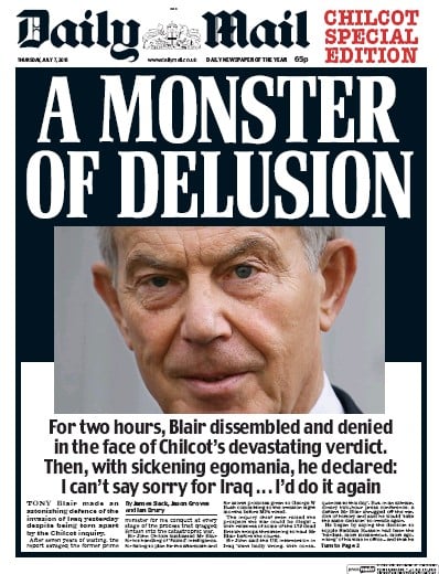 Daily Mail (UK) Newspaper Front Page for 7 July 2016