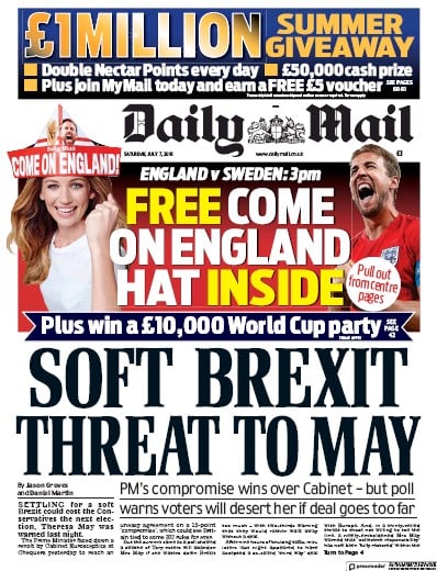 Daily Mail Newspaper Front Page for 7 July 2018