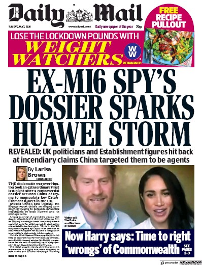 Daily Mail Newspaper Front Page for 7 July 2020