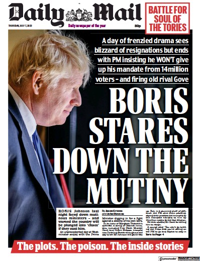 Daily Mail (UK) Newspaper Front Page for 7 July 2022