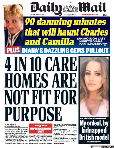 Daily Mail Newspaper Front Page for 7 August 2017
