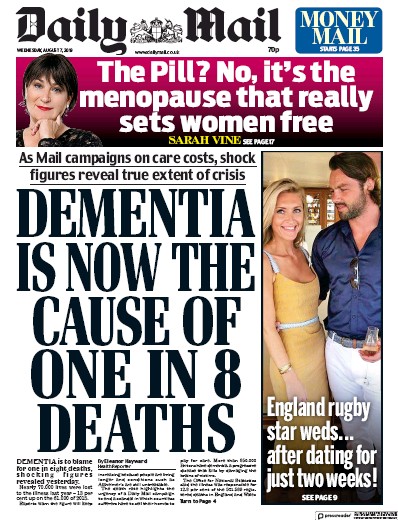 Daily Mail Newspaper Front Page for 7 August 2019