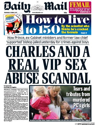 Daily Mail Newspaper Front Page for 8 October 2015