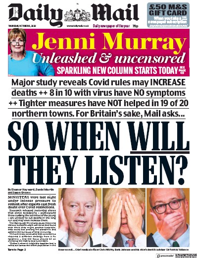 Daily Mail (UK) Newspaper Front Page for 8 October 2020