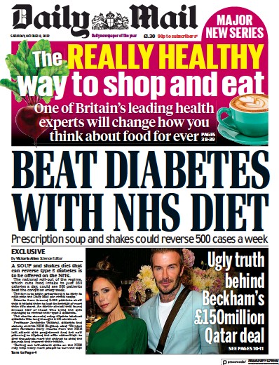 Daily Mail Newspaper Front Page for 8 October 2022