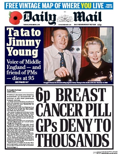 Daily Mail Newspaper Front Page for 8 November 2016