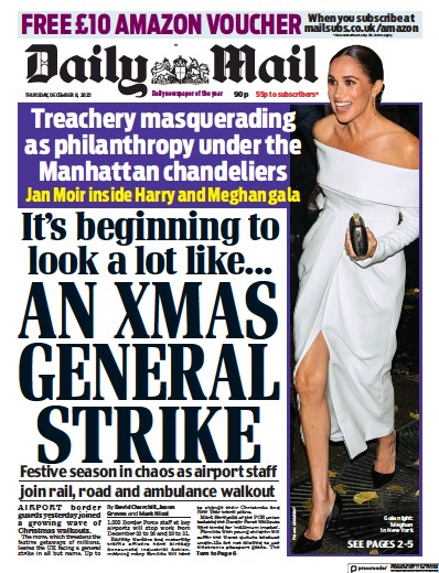 Daily Mail Newspaper Front Page for 8 December 2022