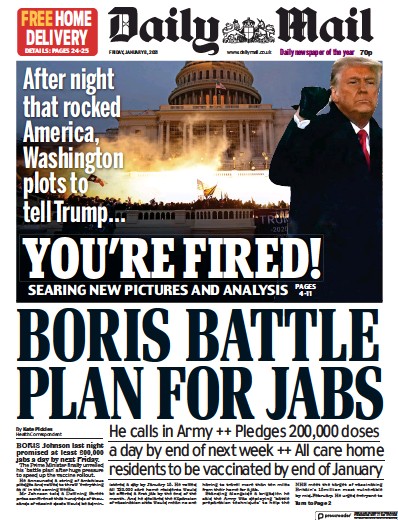 Daily Mail Newspaper Front Page for 8 January 2021