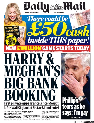 Daily Mail Newspaper Front Page for 8 February 2020